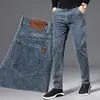 Heren jeans slanke pour homme mannen effen grijze rechte zakelijke stretch broek casual denim broek trend kleding maat 28-40