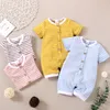 Yaz Bebek Çizgili Tulum Kısa Kollu Düğme Toddler Bebek Erkek Girsl Tulumlar Giyim Bodysuits M3511