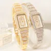 Aankomst vierkante horloges vrouwen luxe merk jurk vrouwelijke polshorloge quartz diamant gouden vrouwen polshorloge Bayan Kol Saati 210527
