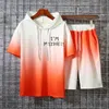Pulloverd 3D Dijital Baskı Renk Eşleştirme erkek Set Yaz Rahat Kısa Kollu T-shirt ve Şort İki Parçalı Setleri Eğitim Takım Elbise Eşofman