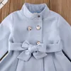 1-5Y Toddler Kid Baby Girl Coat Höst Vinter Varm Windbreaker Bow Outwear Overcoat Raincoat Snowsuit Solid Blå 211011