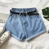 Women Summer Denim Shorts With Free Belt High Waist Loose Casual Slim Jeans Mujer Femme Korea 210419