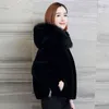 Manteau en fausse fourrure avec capuche Fashion Slim Veste en fausse fourrure noire Fausse fourrure de lapin 211110