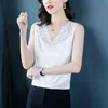 Été coréen mode soie débardeur femmes satin bureau dame dentelle solide plus taille xxxl / 5xl vêtements blancs pour 210531