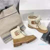 Обувь Женская зимняя натуральная малыша замшевая платформа Board Boots Beatworkwork на шнуровке шерсть снежные сапоги дизайнерские туфли ботас де