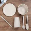 6 pcs / set bebê crianças conjunto de utensílios de mesa palha de trigo louça simples pratos simples salada sopa bacia placa placa 210928