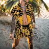 Hombres Moda Conjuntos hawaianos Impresión 2021 Verano Manga corta Botón Camisa Pantalones cortos de playa Streetwear Casual Traje para hombre 2 piezas S-3XL X0610