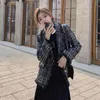 Herbst- und Wintermode Vintage Chic Tweed Jacke Elegante Frauen Plaid Long Coats Taschen Revers Kragen Casual Casaco Femme 210520