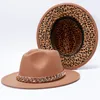 Fedora şapkası unisex patchwork kırmızı geniş ağzına kadar kötü şapka kadınlar için gündelik leopar desen açık keçeli kadınlar cap sombreros de muje7354849