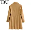 TRAF Women Fashion Single Breasted Jackor Woolen Coat Vintage Långärmad Ryggventiler Kvinnlig Ytterkläder Chic Overcoat 210415