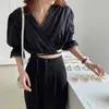 Chic Lace All Match V-Neck Sexy High Waist Streetwear Office Lady Shirts Vintage Tops Retro Sweet Blouses 210525