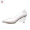 Original Intention Transparent Wedges Sandals Woman Crystal High Pointed Toe Concise Grace Chic Pumps Fashion Shoes