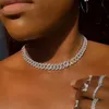 Mode 15mm kubansk länkkedjor halsband för kvinnor män hip hop smycken bling is ut full strass rappare choker halsband