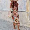 Handmade Crochet Beach Dress Cover Up Sexy Hollow Out Mesh Knitted Tunic Swimsuit Coverup Womens Sarong Robe De Plage A273 210420