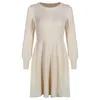 Autumn Winter Sweater dress Women's Crew Neck Twist Long-Sleeve A- line knit Dress women Woolen Vintage 210508