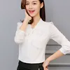 Lente herfst de Koreaanse casual chiffon blouse shirt roze wit kantoor vrouwen tops 210607