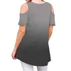 T-shirt femme épaule froide t-shirts manches courtes tunique ample décontracté basique t-shirts dégradé imprimé chemise femmes 2021 grande taille Streetwea