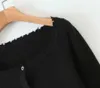 Koreanische frauen Gestrickte Pullover Frühling Casual Einreiher Einfarbig Quadrat Kragen Ragged Cardigan 210607