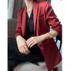 Femmes Satin Costume Blazer Printemps Été Élégant Rouge À Manches Longues Blazers Bureau Dame Veste Femme 210608