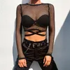 Kadın T-Shirt 2021 Moda Kadın Örgü Goth Fishnet Tops Seksi Bandaj Uzun Kollu Kırpma Yaz Giyim Tops