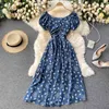 Women's Spring Summer Casual Slash Neck Floral Print Dress Short Sleeve High Waist Vacation Ladies 210520