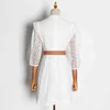 Elegant Plaid Women Dress O Neck Lantern Long Sleeve High Waist With Sashes Mini Ruched Dresses For Female Clothing 210520