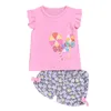 Set di abbigliamento 2021 Estate dei bambini Ragazze Abbigliamento per bambini Gilet con maniche volanti Top + Pantaloncini 2 pezzi Set Abiti da tuta da principessa