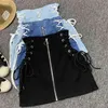 Denim A-Line Lace-Up Spódnice Kobiety Pierścień Zipper Fashion Moda Empire Mini Spódnica Dna 210629