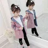 Girls Windbreaker Jacket Fashion Letter Design Children Casual Long Coat For Girl 4 6 8 10 12 14 Years Kids Clothes LM089 211204
