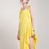 [EAM] femmes jaune volants irréguliers robe de pansement cou sans manches coupe ample mode printemps été 1DD7663 21512