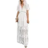 2021 été Boho femmes Maxi DrLoose broderie blanc dentelle longue tunique plage DrVacation vacances vêtements X0621