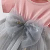 Baby Girls Latchwork сетчатые платья мода дети вечеринка принцесса костюмы малышей лук одежда секвенированные костюмы 6M-3T 210429