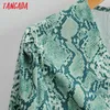 Tangada Fashion Women Snake Print Sexy V Neck Dress Lantern Långärmad High Street Ladies Mini Dress Sy202 210609