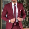 Slim Fit Casual Suits for Men 2 Piece Wedding Groomsmen Tuxedo New Male Fashion Clothes Burgundy Jacket with Pants 2021 X0909