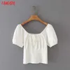 Tangada Vrouwen Effen Gewas Knit T-shirt Korte Mouw O Hals Tees Dames Casual Tee Shirt Street Wear Top 7Y21 210609