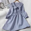 Robes douces Peter Pan Col Solide Kawaii Automne Taille haute Femmes Robe Bouton Robes coréennes 18064 210415