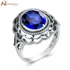 Criado azul safira anel princesa flor casamento anéis de casamento 925 anéis de prata esterlina para mulheres 2020 favorito