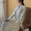 Verano mujeres satinado fiesta manga larga elegante dama túnica maxi vestido 210415