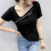zomer o kraag holle korte mouw tee vrouwen mode slanke tops casual vrouw letter t-shirts vrouwen sexy tops 210507