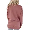 Mode Vrouwen Zomer Pocket Lange Mouw Shirt Dames Ronde Hals Losse Casual Solid Tee Shirts Top 210419