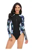 Print Floral Swimsuit Long Sleeve Swimwear Women Bathing Suit Retro Vintage Surfing Swim Suits 210702