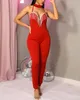 여성 섹시한 클럽 착용 고삐 초커 민소매 술 디자인 Jumpsuits 지퍼 위로 뒤로 플러스 크기 대형 jumpsuit 210716