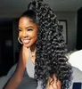 Afro -Amerikaanse Afro Puff Drawstring Ponytails Human Hair 4B 3C Kinky Kinky Curly Extension Pony Tail Hair stuk 160G Jet Black Color 1