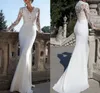 2022 Trąbki Suknie ślubne V Neck Sweep Lace Suknia Ślubna Długie Kraj Sexy Backless Illusion Sleeve Custom Size Vestido de Noiva Robe de Mariage