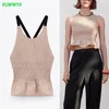 Ladies Tops Beige Ruffle Backless Crop Top Women Blouses Summer Contrast Thin Strap Woman Blouse Female 210430