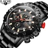 Lige Fashion Black Classic Mäns Klockor Vattentät Sport Quartz Watch Män Alla Stål Stor Do Date Chronograph Clock 210527