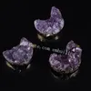 Mini Natural Rough Raw Amethyst Stone Druzy Geode Moon Pendant Crescent Gold Plated Agate Quartz Drusy Crystal Cluster Gemstone Charms for Jewelry Making DIY Craft