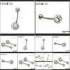 Bell Button Drop Delivery 2021 G23 Titanium Belly Bar Nombril Anneaux Courbé 14G Cristal Double Pierre Claire Gem Mode Corps Piercing Bijoux V