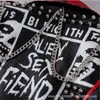 Mode Kvinnors Graffiti Nit pärlor Pu Läderrockar Kedjor Kedjor Sticthing Jacka Punk Rock Cropped F2498 211028