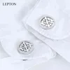 Blan à manchette de couleur argentée Lepton en acier inoxydable bouffée de manchette rond pour hommes Business Cuffl Links GEMELOS 2112165149800